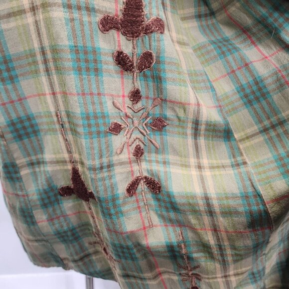 Kyla Seo Green Plaid Embroidered Open Front Sleeveless Cardigan Small EUC - Picture 6 of 13